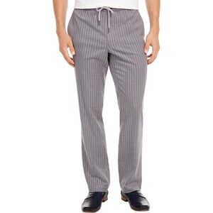 New Tasso Elba Men's Size XL Gray Pinstriped Stretch Drawstring Pants